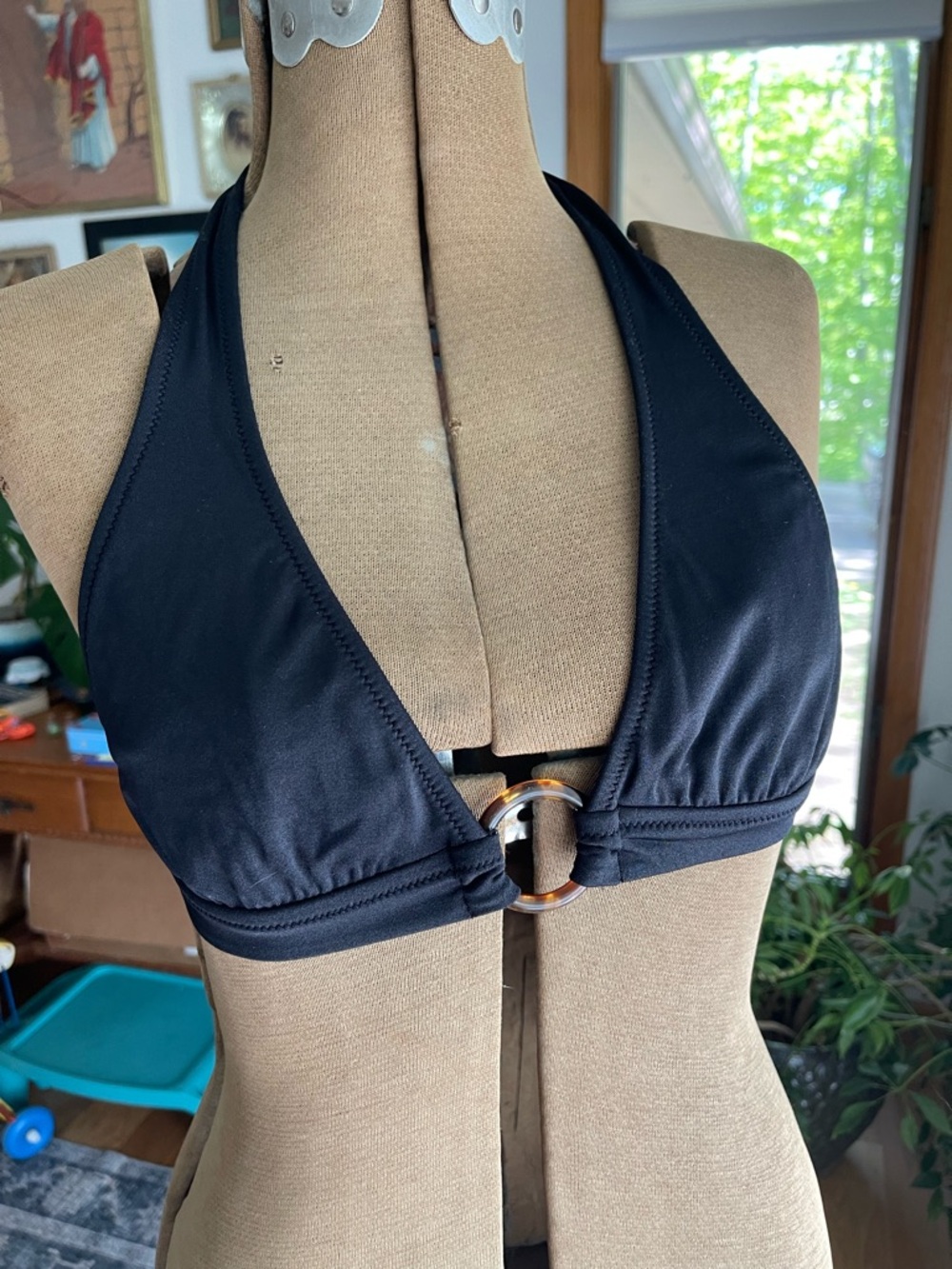 J. Crew Black Halter Bikini 2 piece with Tortoise Ring y2k vintage